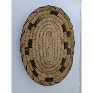Vintage Oval Coil Basket Hand Woven Boho Tribal Decor Neutral Earth Tones
